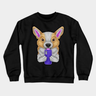 Welsh corgi with smartphone Crewneck Sweatshirt